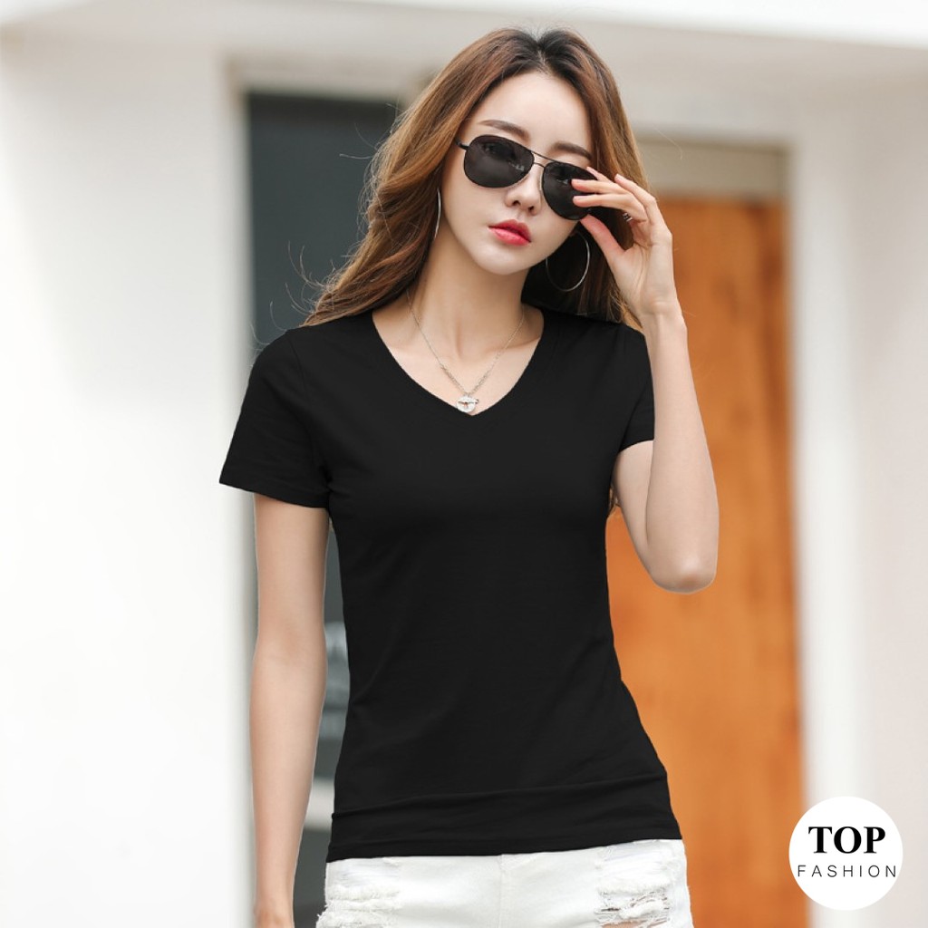 🔥พร้อมส่งไทย ราคาถูก🔥เสื้อยืดสีพื้น คอวี แขนสั้น ผ้าคอตตอน บางเบา ใส่สบาย มี 2 สี แฟชั่น - รูปที่ 2