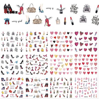 สติกเกอร์รูปลอก ลอกลายน้ํา สําหรับตกแต่งเล็บผู้หญิง 12 แบบ ต่อชุด