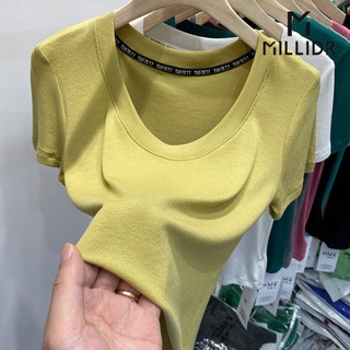 เสื้อยืด คอกลม แขนสั้น สีพื้น สไตล์ใหม่ แฟชั่นสําหรับผู้หญิง