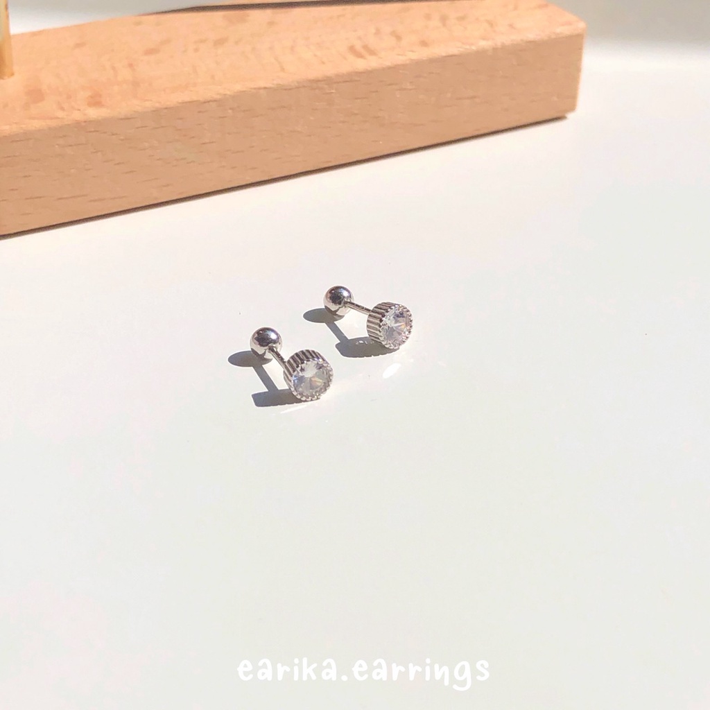 earika.earrings - venti round gemstone piercing จิวหูเงินแท้จี้เพชรเม็ดกลม เหมาะสำหรับคนแพ้ง่าย