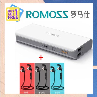 ROMOS Ready Stock แบตสำรอง 10400mAh แถบสี ฟรี สาย USB+ หูฟังบลูทู ธ E3 ฟรี