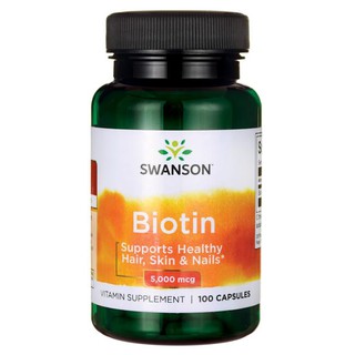 Swanson Biotin 5000 mcg 100 แคปซูล บำรุงผม เล็บ