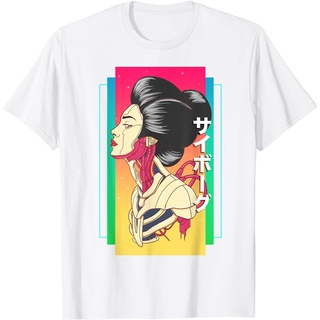 เสื้อยืด พิมพ์ลาย Vaporwave Cyborg Geisha สไตล์ญี่ปุ่น สําหรับผู้หญิง