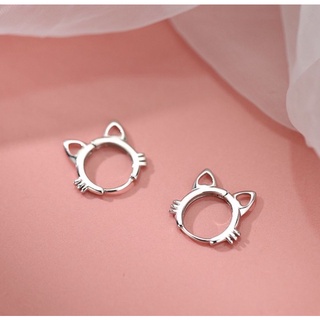 144_goodgift_station - 🐱🐱🐱 s925 sterling silver cat earrings hoop ต่างหูเงินแท้ s925 ห่วงกลมแบบล็อคแมวเหมียวเหมียว