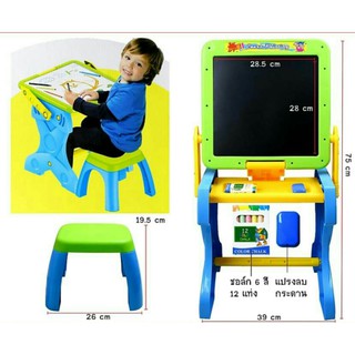 firstbuy_โต๊ะเด็กเขียนหนังสือ Learning Table  วาดรูป กระดานไวท์บอร์ด แบบ 2in1 พร้อมเก้าอี้ มี 2 สี:ชมพู/ฟ้า