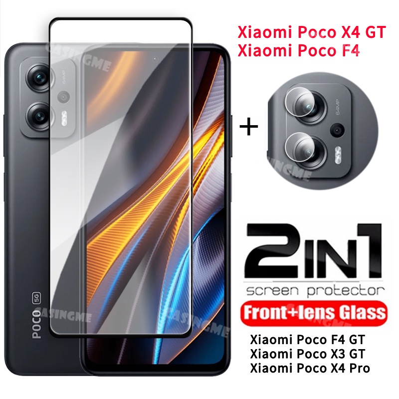 2 in 1 ฟิล์มกระจกนิรภัยกันรอยหน้าจอ และเลนส์กล้อง ด้านหลัง สําหรับ Xiaomi Poco X4 GT Poco X3 F3 GT R