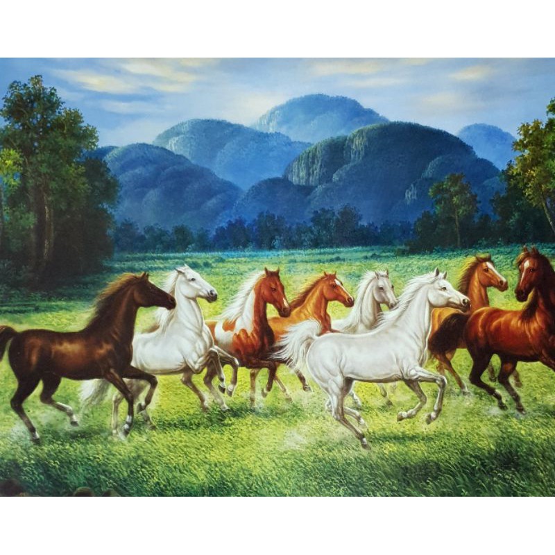 (สั่ง1ภาพ) ภาพเปล่า ม้าเร็ว 8 ตัว ม้าแปดเซียน ม้าเร็ว ขนาด 16x20 นิ้ว (40x50 ซม.) คมชัด ไม่เบลอ