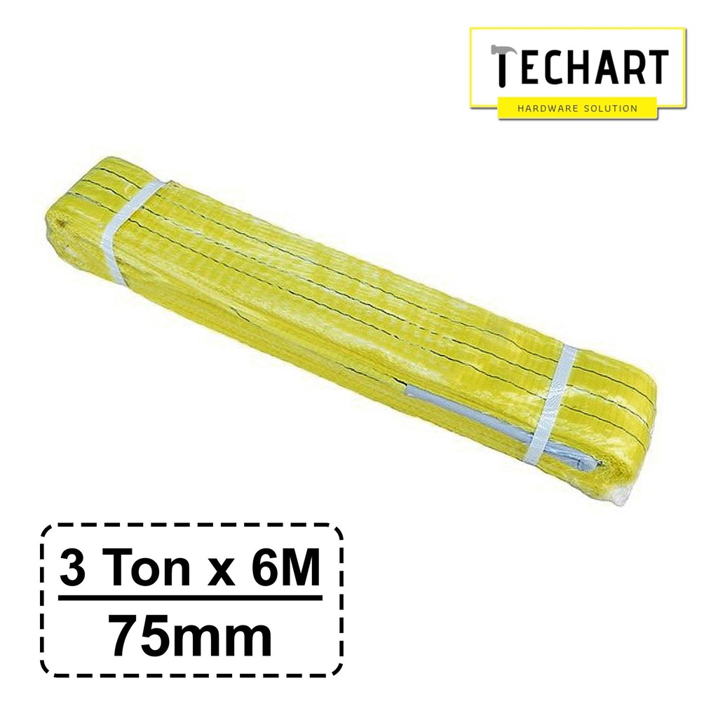 YELLOW Flat Webbing Sling Lifting Sling Strap 75 mm (Safety Factor 6:1) Max. 3 ตัน x 6 เมตร [สลิงตาแ
