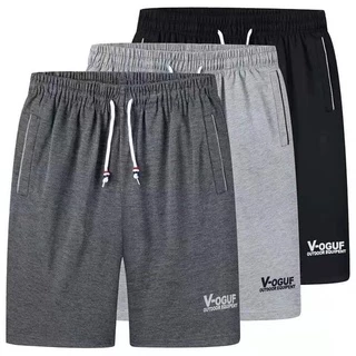 [M-6XL] กางเกงขาสั้นเอวยางยืดผู้ชายสีทึบหลวมขนาดใหญ่กางเกงขาสั้นลำลองพร้อมกระเป๋า 2 ใบ