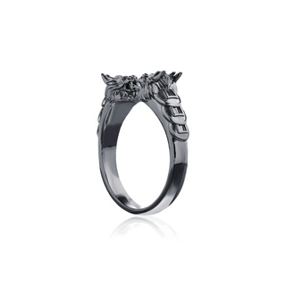 The Holy Pixiu Ring - Black แหวนเงินแท้ 925 แฮนด์เมดสไตล์ยุคกลาง ลายปี่เซี๊ยะคู่มงคล ขัดเงาพิเศษ ชุบแบลกโรเดียม