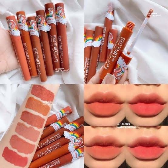 ลิปยูนิคอร์น ลิปยูนิคอร์น ลิปกลอสเนื้อแมท บางเบาไม่หนักมาก แท่งละ19บาท สุ่มสี