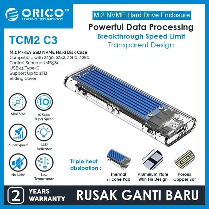 ORICO TCM2-C3 casing M2 SSD NVME M2 NVMe M.2 SSD Enclosure (10Gbps)