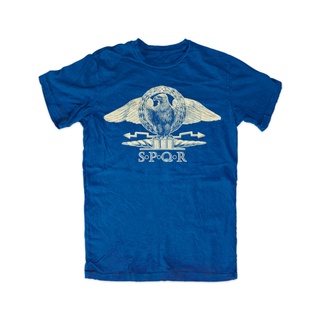 เสื้อยืดวินเทจSpqr เสื้อยืดคอกลม พิมพ์ลาย Blue Spor Rome Gladiator Roman Empire Legion, Praetorians วาฟเฟิล ของขวัญวันเก