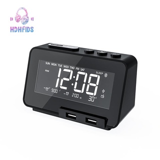 LED Display Alarm Clock with FM Radio Wireless Bluetooth Speaker and 2 USB Charger Port for Home Office White US Plug