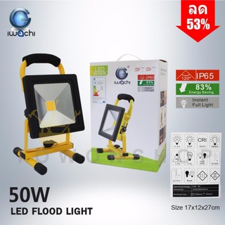 IWACHI 50w IP65 LEDสปอร์ตไลท์สนาม พกพา แบบชาร์จ ไร้สาย กันน้ำ Flood Light Waterproof Outdoor แสงขาว และแสง Warm white