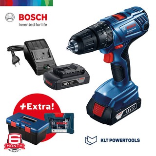 สว่านกระแทกไร้สาย GSB 180-LI + ชุดอุปกรณ์เสริม 41 ชิ้นในกล่องเครื่องมือ Bosch Tool Box PRO