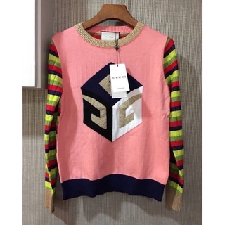 เสื้อแขนยาวไหมพรม Cube-intarsia striped wool-blend knit sweater