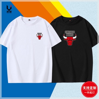 เสื้อยืดคอกลม ผ้าฝ้าย พิมพ์ลายโลโก้ Chicago Bulls แฟชั่นสไตล์เกาหลี สําหรับผู้ชาย และผู้หญิงS-5XL