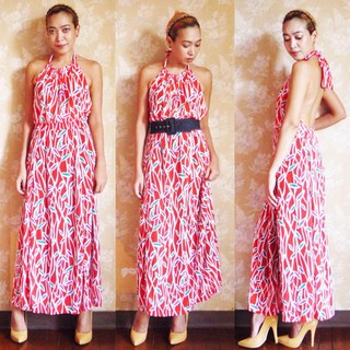 Red leafs chiffon halter maxi dress  ไซส์ S