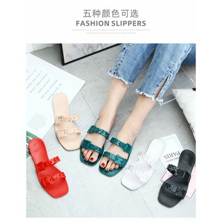 รองเท้าแตะ GG rubber slide sandal Flat รองเท้าแฟชั่น รองเท้าผู้หญิง ใส่เที่ยว ใส่เล่นได้