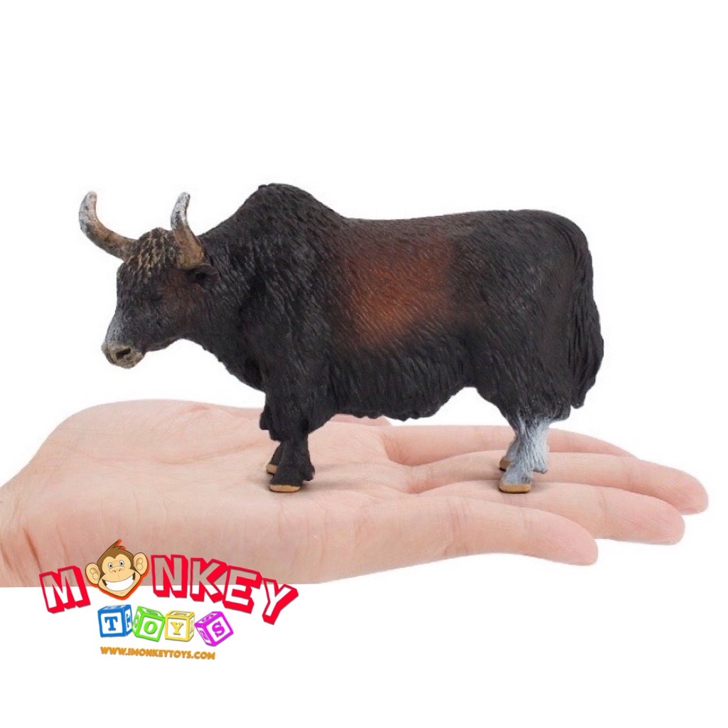 Monkey Toys - โมเดลสัตว์ วัว ขน จามรี Yak ดำ ขนาด 14.50 CM (จากหาดใหญ่)
