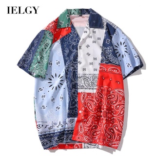 Ielgy เสื้อเชิ้ตฮาวาย แขนสั้น ลายดอกไม้ สําหรับผู้ชาย