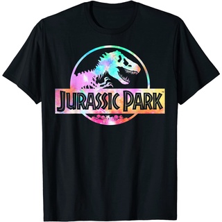 เสื้อยืด ผ้าฝ้าย พิมพ์ลายกราฟฟิคโลโก้ Jurassic Park สีมัดย้อม สําหรับผู้ชาย