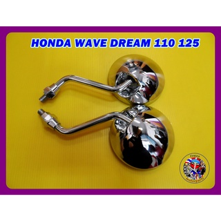 กระจกมองหลัง กลมชุบ ขาชุบ L-R HONDA WAVE DREAM 110 125 10mm mirror set