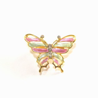 เข็มกลัดติดเสื้อรูปผีเสื้อ ลงสีเคลือบ Enamel ประดับเพชร rhinestones เปล่งประกาย