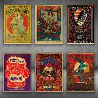 โปสเตอร์กระดาษคราฟท์ ลาย Rock Music Grateful Dead สไตล์เรโทร สําหรับตกแต่งบ้าน บาร์