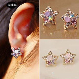 เครื่องประดับแฟชั่นสตรีต่างหูแบบติดหูรูปดาวตกแต่ง rhinestone