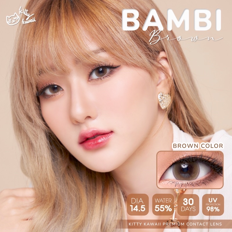 ✨Bambi brown (kitty Kawaii) ขนาดตาโต Big  ☀️กรองแสง uv ✔️เลนส์แท้จดทะเบียนถูกต้อง (บิ๊กอาย คอนแทคเลน