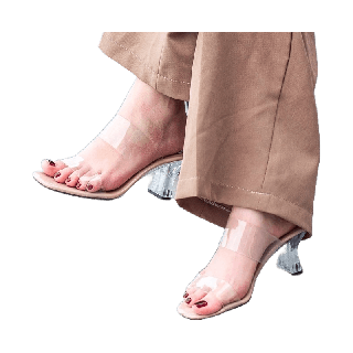 รองเท้าส้นสูงผู้หญิง รุ่น B1001 รองเท้าส้นแก้ว สูง 2 นิ้ว พลาสติกใสคาดหน้า 2 เส้น ไม่กัดเท้า ส้นแก้ว รับน้ำหนักได้มาก
