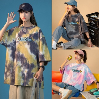 JH.lucky เสื้อยืดโอเวอร์ไซส์ พิมพ์ลายกราฟฟิกอักษร ผ้ามัดย้อม ใส่ได้ทั้งผู้หญิงและผู้ชาย เนื้อผ้าดี ฮิตสุดๆ #5112