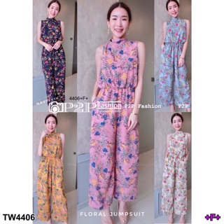 TwinsShopVip💗พร้อมส่ง TW4406 จั้มสูทขายาวลายดอก floral print long sleeve jumpsuit