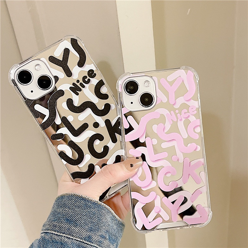 เคสโทรศัพท์มือถือแบบกระจก หนา กันกระแทก ลายแอปสแตรกท์ เรียบง่าย แฟชั่น สําหรับ Iphone 14promax 15 13 12 11 XR Pro 8 7