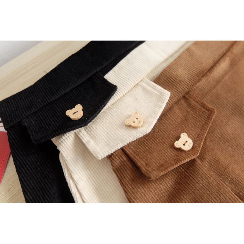 🐻กระโปรงลูกฟูกกระเป๋าหน้าแต่งกระดุมไม้ลายน้องหมี - รูปที่ 2