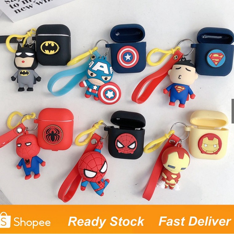 เคส airpods 4 Marvel สําหรับ airpods pro gen 2 1 2 pro 3 พร้อมพวงกุญแจ Batman Spider-Man Iron Man Superman อเมริกันกัปตัน