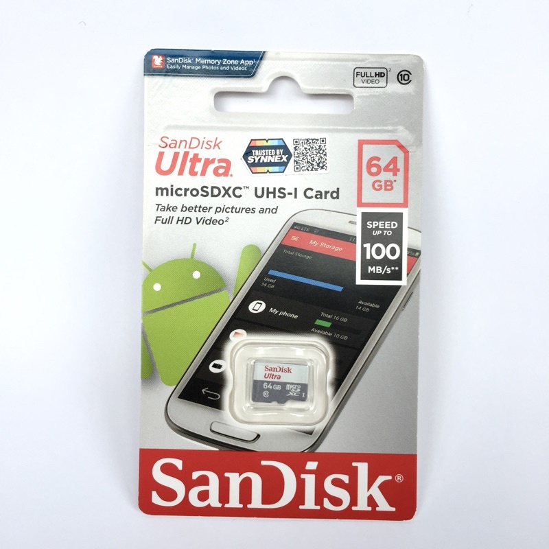 Sandisk 64 GB Ultra MicroSDXC UHS-I card class 10 มือถือ สมาร์ทโฟน กล้องวงจรปิด กล้องติดรถ Action camera