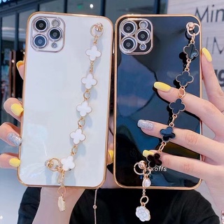 เคสโทรศัพท์มือถือ ชุบไฟฟ้า สี่ใบโคลเวอร์ พร้อมสายคล้องมือ สําหรับ SAMSUNG A30 A21S A50 A50S A30S A714G A72 A52 A32 4G A12 4G 5G A22 4G 5G S20 Ultra FE S21 FE Note 20 Ultra pro Note 10 pro 6D