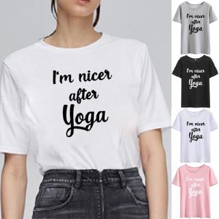 Im Nicer After Yoga Print Summer T-shirt Women O-neck Cotton Short Sleeve Funny Tshirt Women Top Loose T-shirt Femme