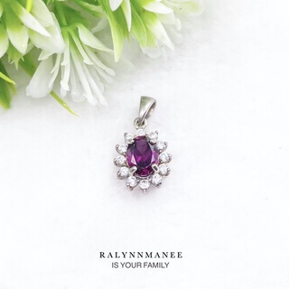 Z6407 จี้พลอยโกเมนแท้ เฉดสีโรโดไต์ ( Rhodolite Garnet ) ตัวเรือนเงินแท้ 925 ชุบทองคำขาว