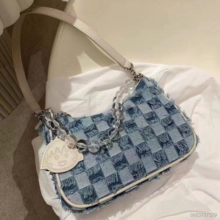 🎸สินค้าในสต็อก🏄Underarm bag checkerboard shoulder small bag women 2022 กระเป๋า messenger ใหม่