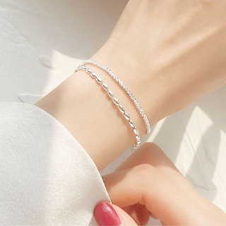 ขายดี สร้อยข้อมือ สองชั้น สีเงิน แวววาว ดีไซน์เรียบง่าย สวยหรู เครื่องประดับแฟชั่น สําหรับผู้หญิง ปาร์ตี้