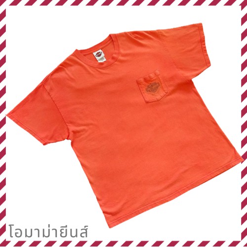 เสื้อ T-Shirt Harley Davidson(ฮาร์เล่ย์ เดวิดสัน) ป้ายร่วม Hanes  สีส้มฟ้าหลังสกรีนลาย LAKE OF THE O