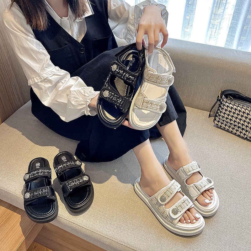 เปิดส้น รองเท้าแตะผู้หญิง ไม่ลื่น แบน รองเท้าแฟชั่นสตรี ลำลอง สไตล์เกาหลี Size35-40