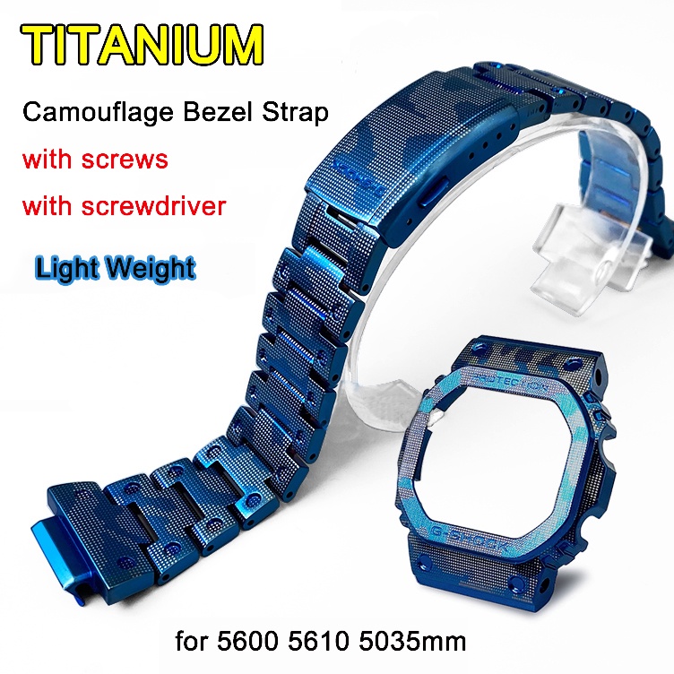 สายนาฬิกาข้อมือไทเทเนียม ลายพราง น้ําหนักเบา สีดํา สีฟ้า สําหรับ Casio G-SHOCK DW5600 GW-M5610 GW5000