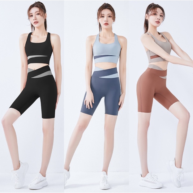 ✨เพิ่มสีใหม่✨ชุดโยคะทูโทน ชุดออกกำลังกาย ชุดฟิตเนส สปอร์ตบรา644 / กางเกง 3 ส่วน045 (แยกขาย)