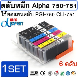 ตลับหมึก Alpha 750-751 ใช้ทดแทนตลับ PGI-750 BK CLI-751 BK,C,M,Y,GY  1 ชุด 6 ตลับ สำหรับ Canon inkjet printer