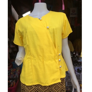 เสื้อผ้าฝ้ายเหลืองอย่างดีกระดุมหน้า พร้อมส่ง!!